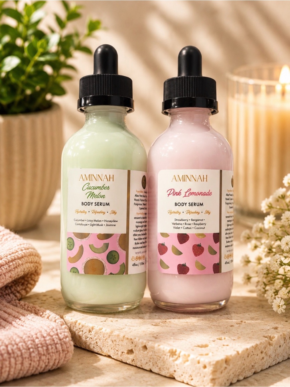 AMINNAH (NWT) Cucumber Melon & Pink Lemonade Body Serums